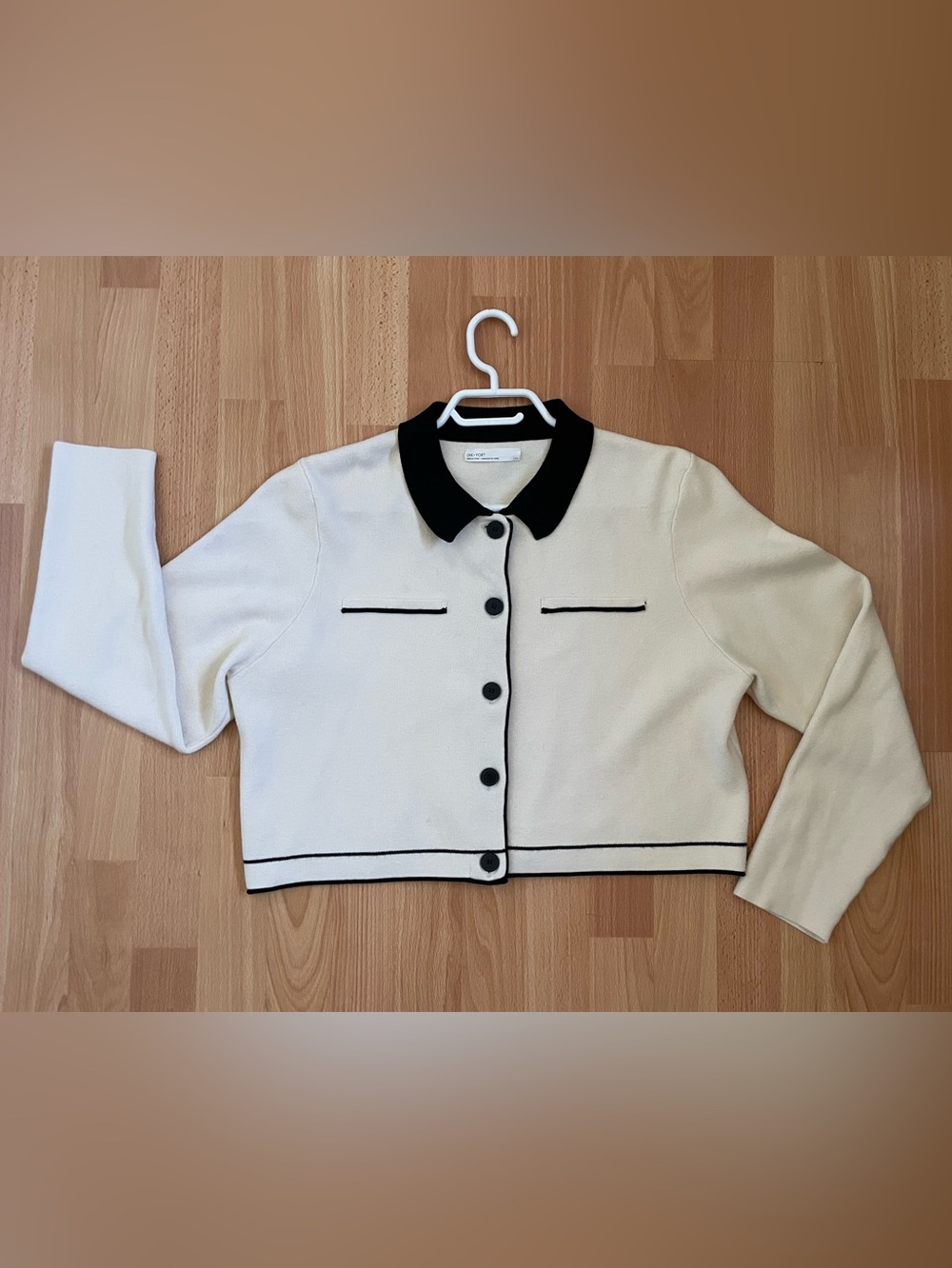 Ivory Cropped Sweater with Black Trim OAK + FORT